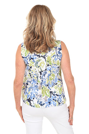 Blue Blooming Flower Cowl Neck Sleeveless Top