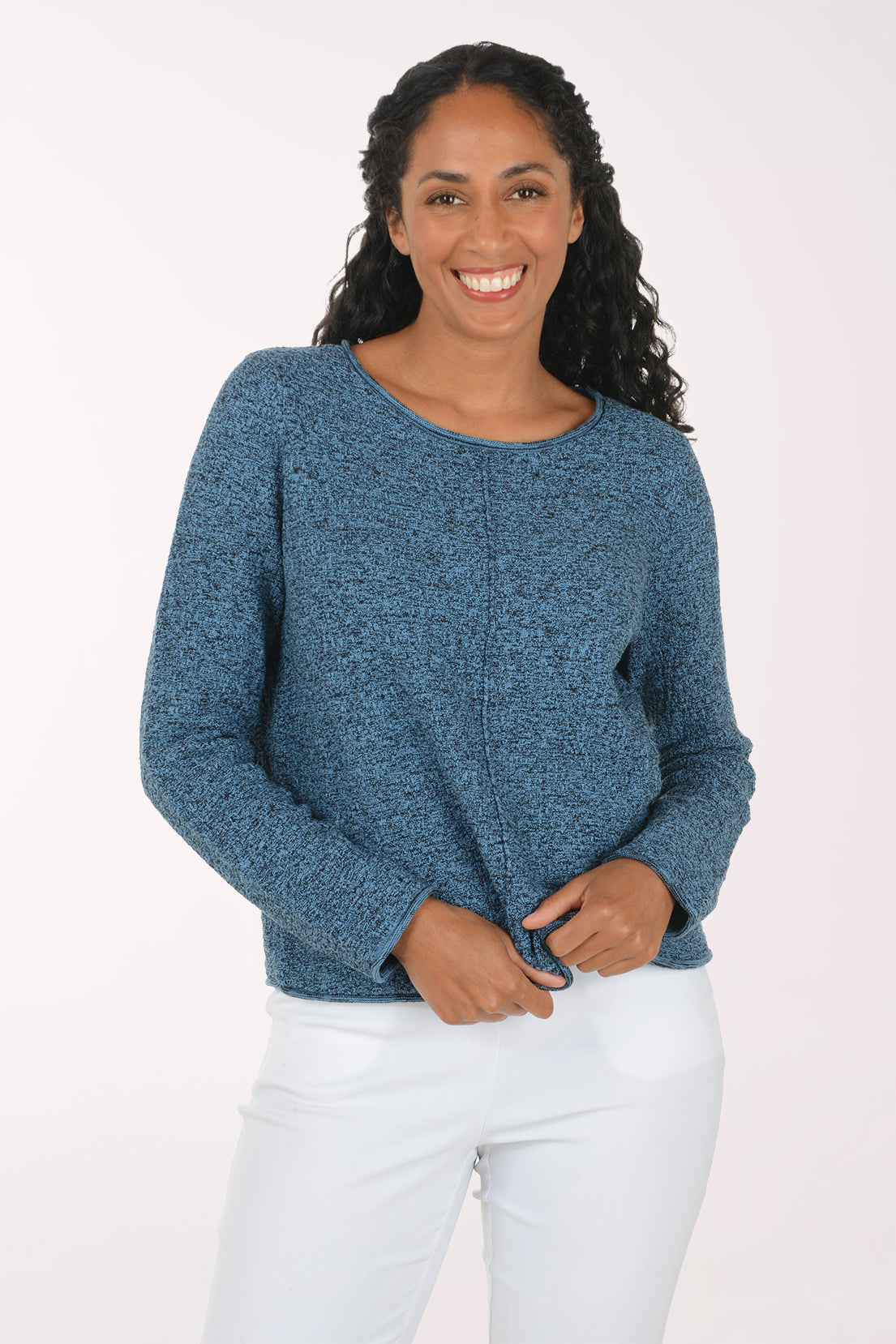 Scramble Stitch Cotton Button Back Sweater