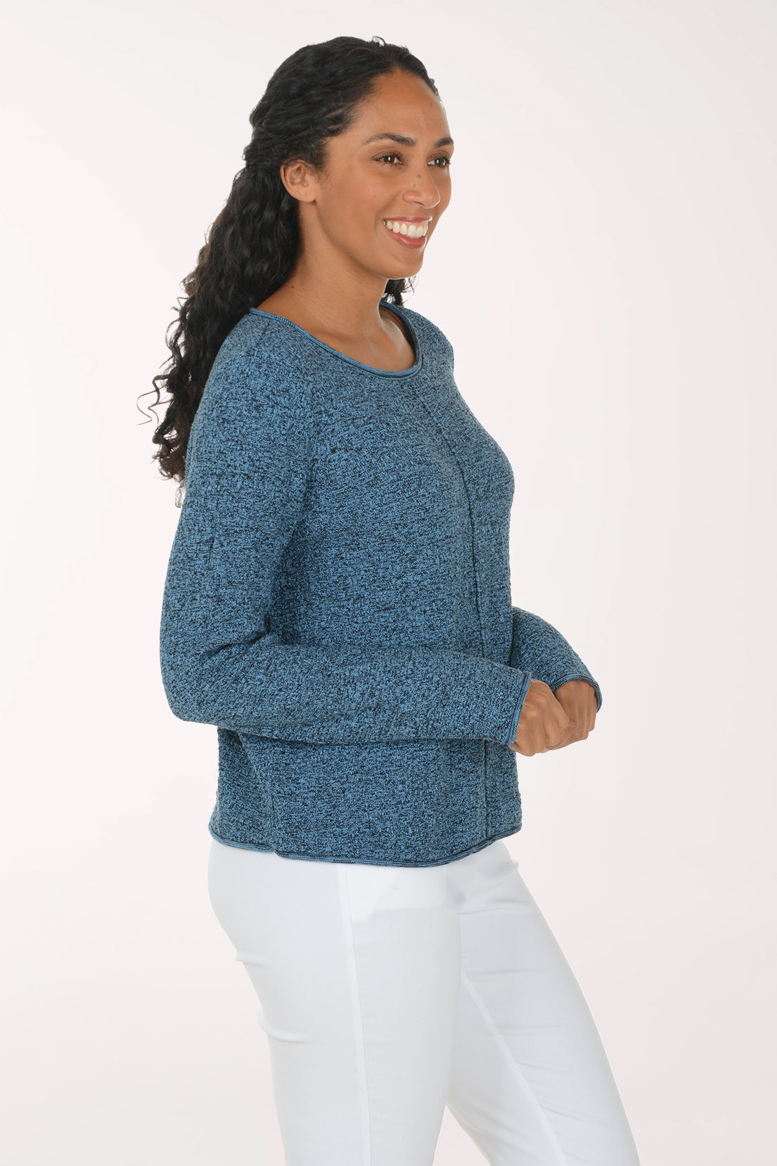 Scramble Stitch Cotton Button Back Sweater