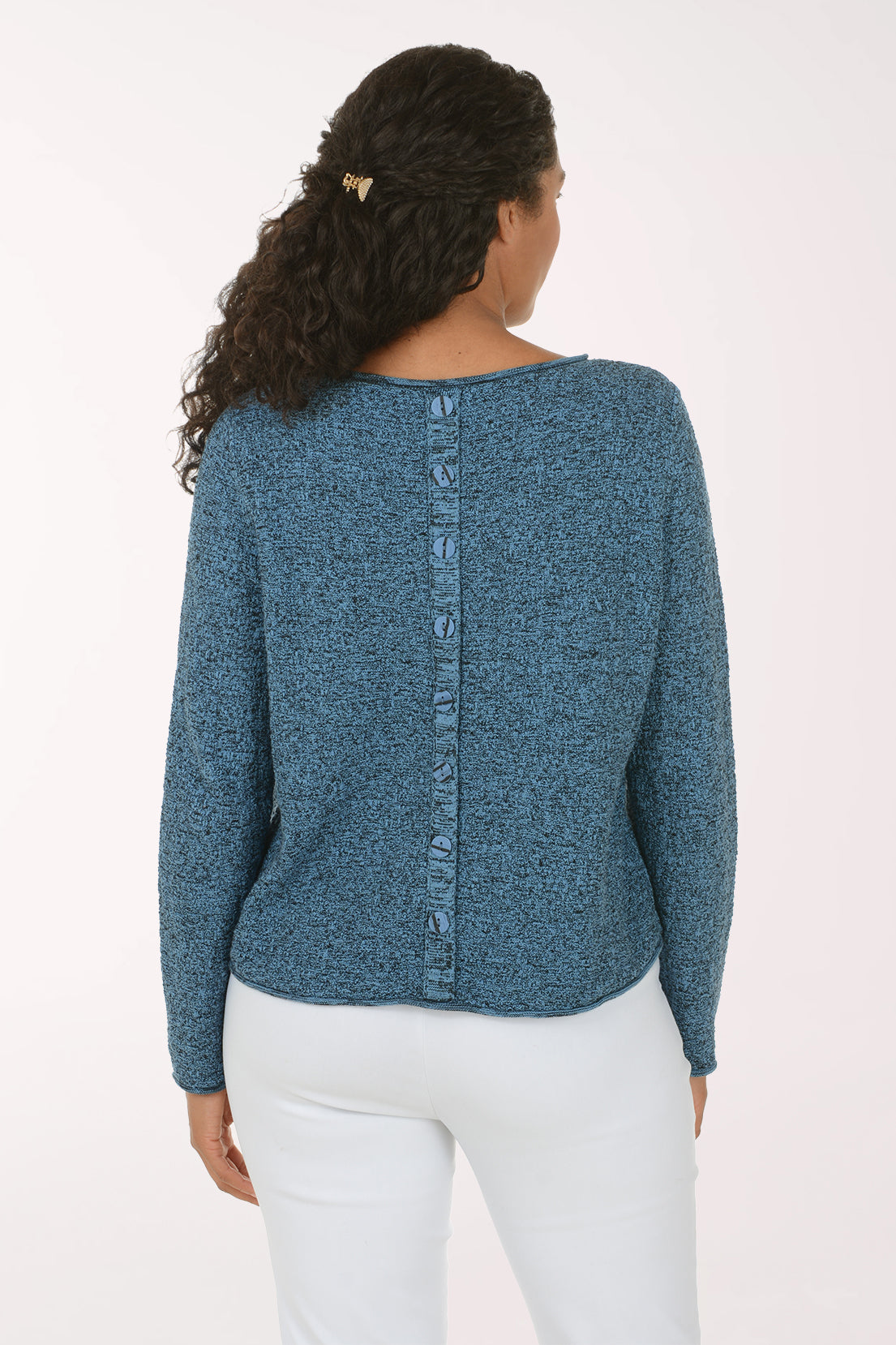 Scramble Stitch Cotton Button Back Sweater