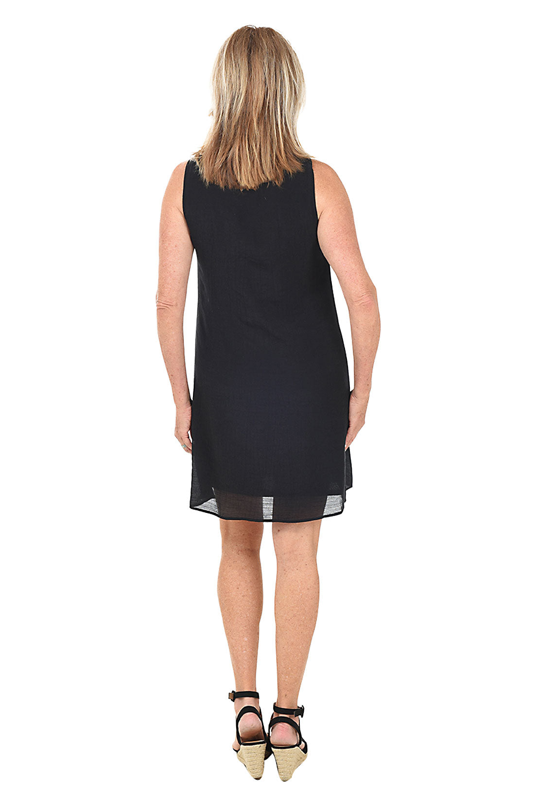 Solid Sleeveless A-Line Crinkle Dress