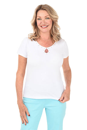 Spring Into Action Jeweled Keyhole Tee