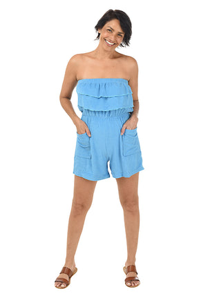 Solid Ruffle Terry Romper