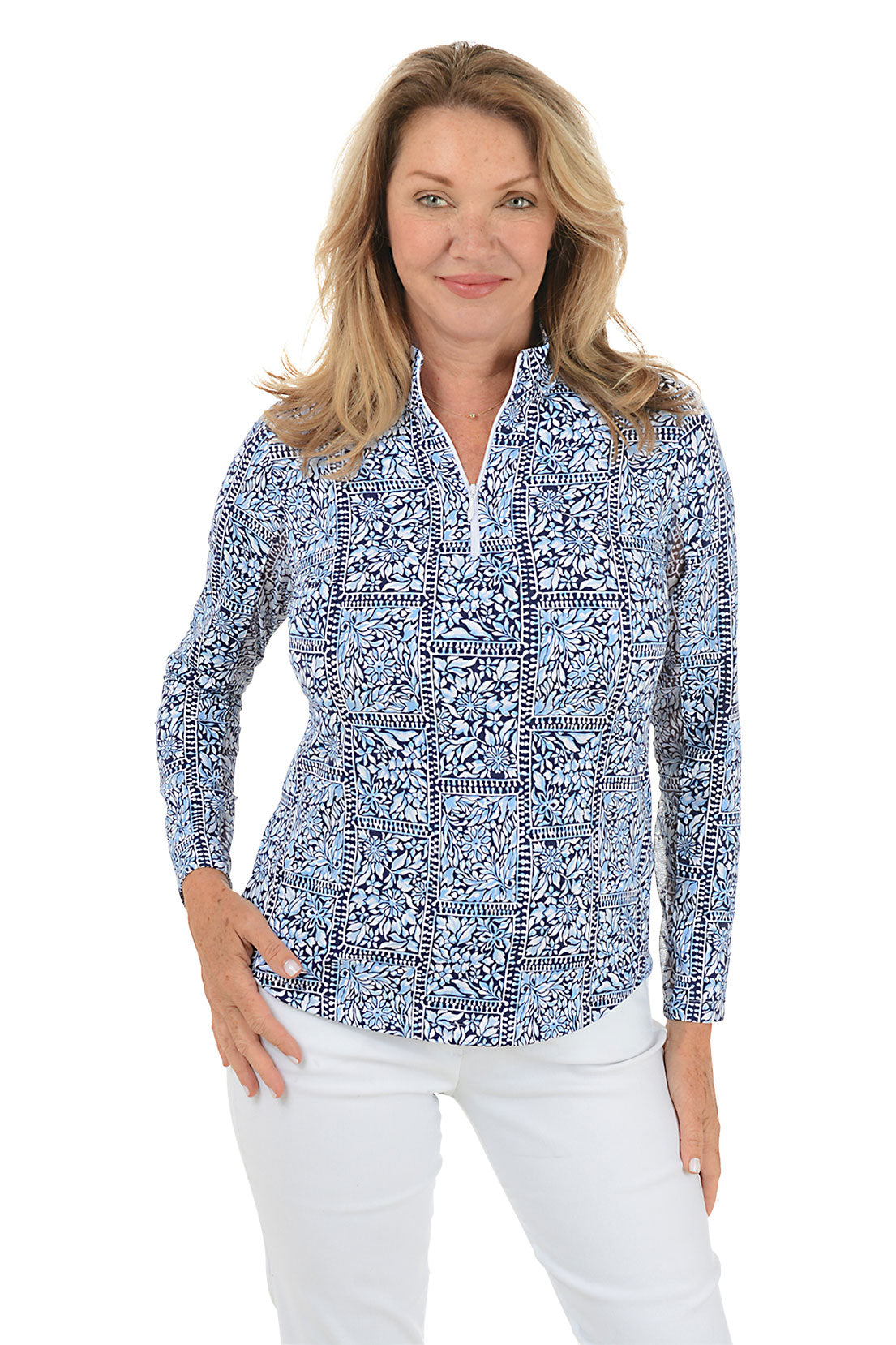 Navy Josie Tile UPF50+ Sun Shirt
