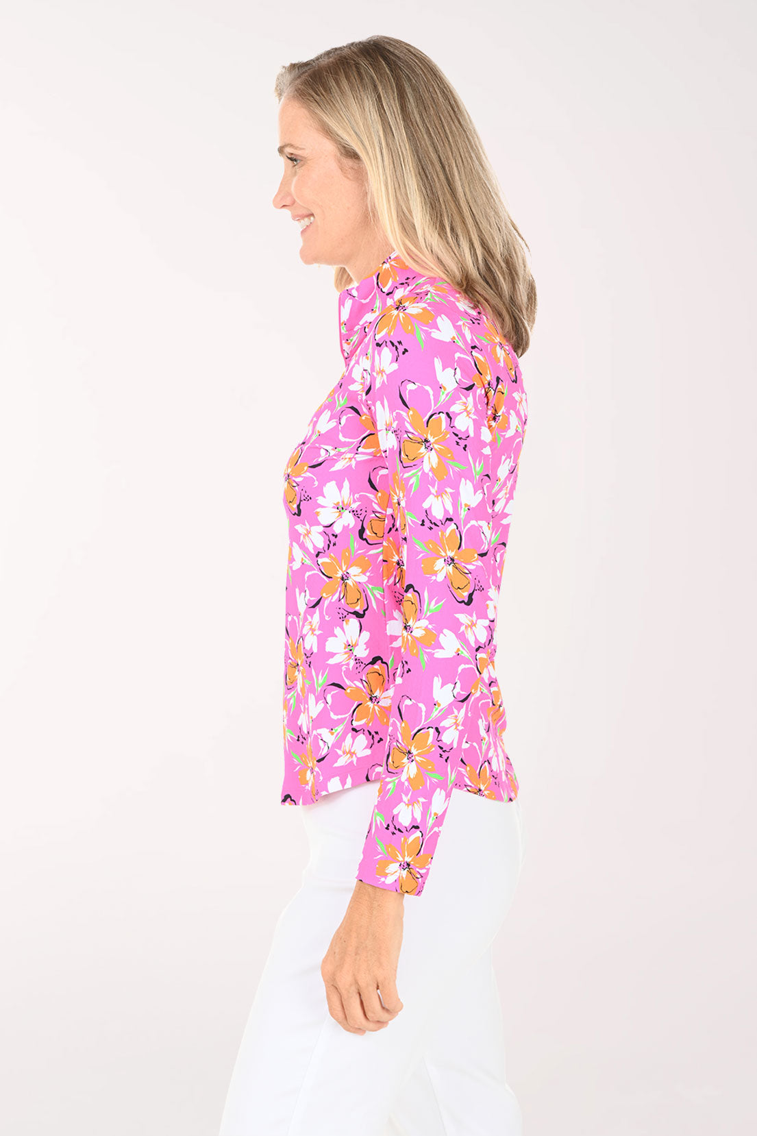 Pink Eleanor Flowers UPF50+ Sun Shirt | IBKUL