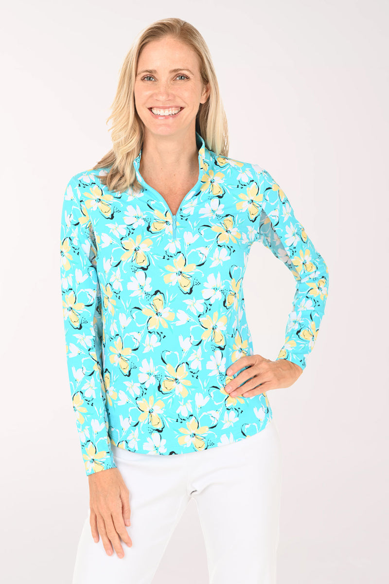 Seafoam Eleanor Flowers UPF50+ Sun Shirt | IBKUL