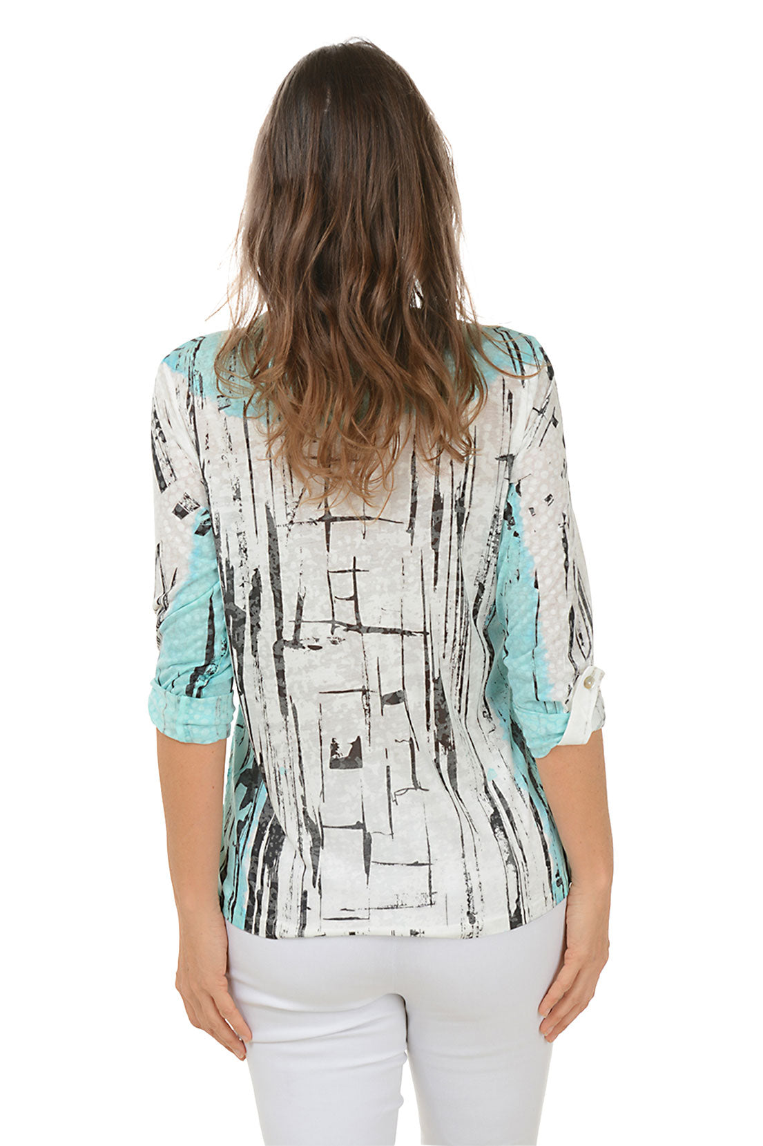 Petite Sketch Lines Double Pocket Burnout Blouse