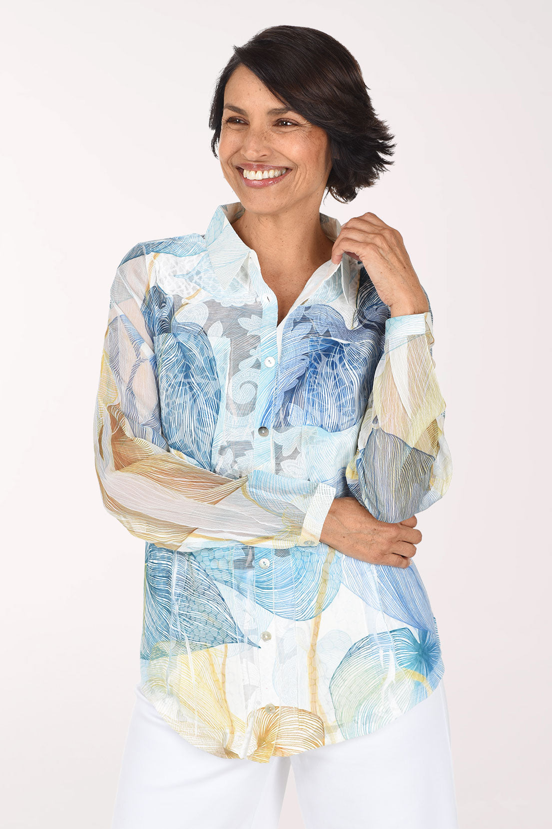 Impulse Etched Leaves Burnout Patchwork Shirt | Anthony's
