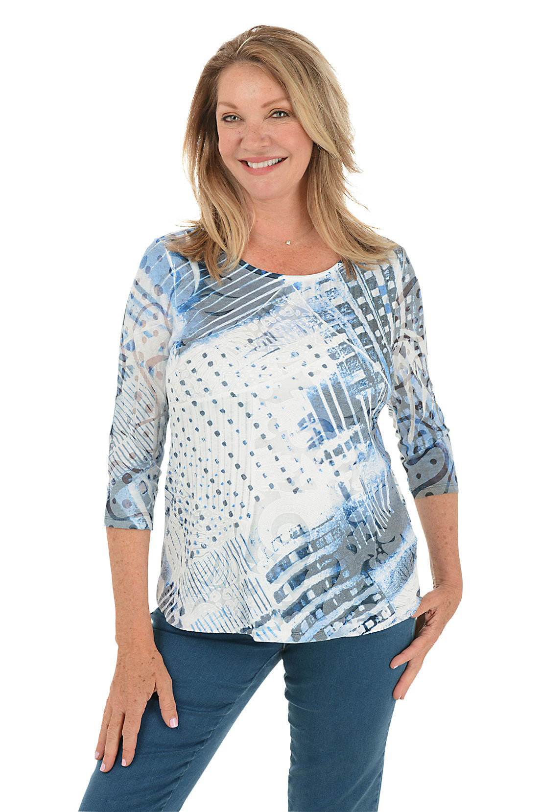 Denim Gradient Mixed Burnout Knit Top
