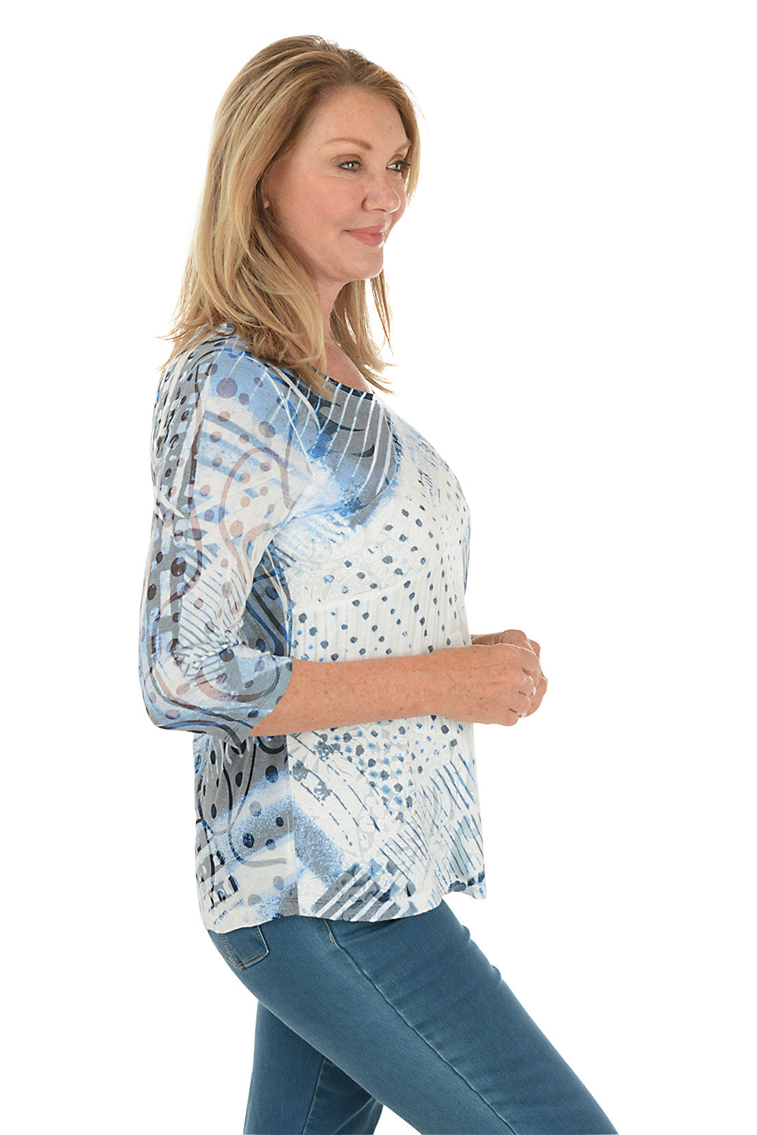 Denim Gradient Mixed Burnout Knit Top