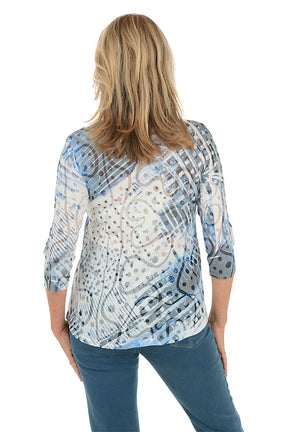 Denim Gradient Mixed Burnout Knit Top