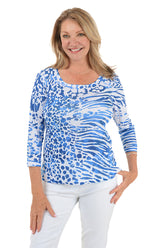 Blue Leopard Scoop Neck Knit Top