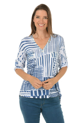 Shaded Lines Sequined Pockets High-Low Top