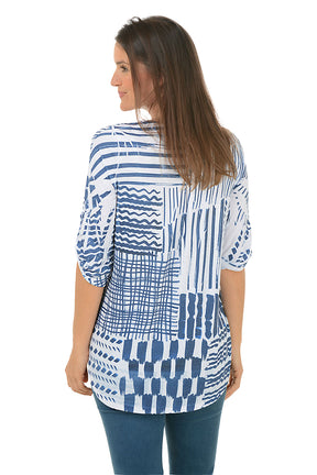 Shaded Lines Sequined Pockets High-Low Top