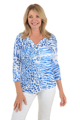 Petite Blue Leopard Sequined Surplice Knit Top