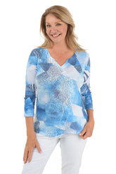 Petite Denim Patches Sequined Surplice Knit Top