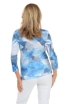 Petite Denim Patches Sequined Surplice Knit Top