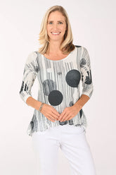 Petite Striped Bubbles Mesh Hem High-Low Top