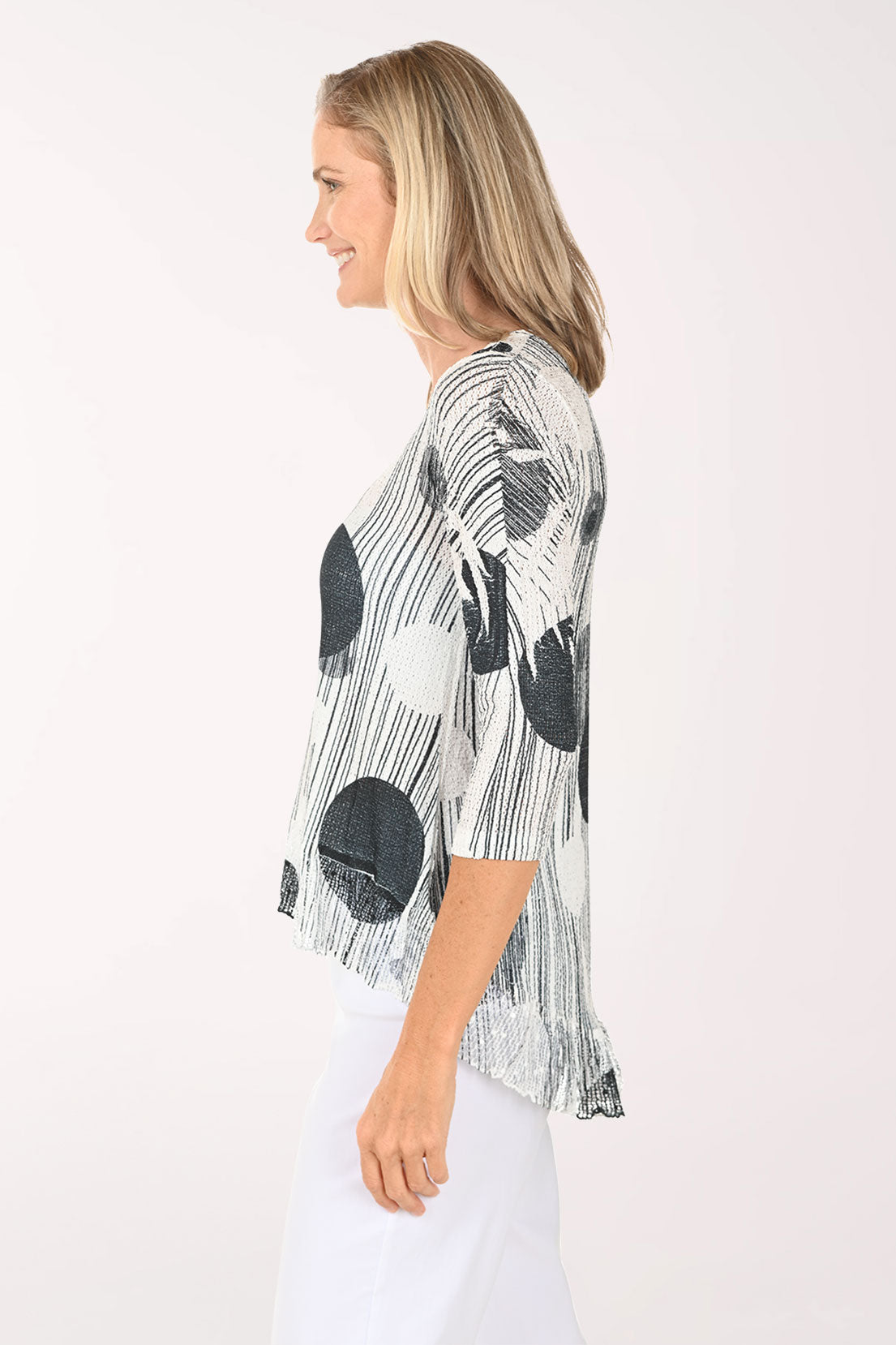 Striped Bubbles Mesh Hem High-Low Top