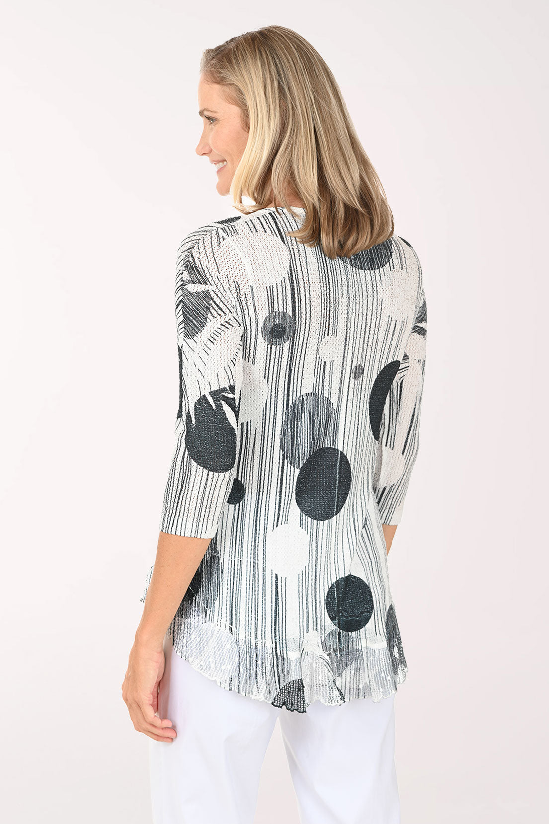Petite Striped Bubbles Mesh Hem High-Low Top