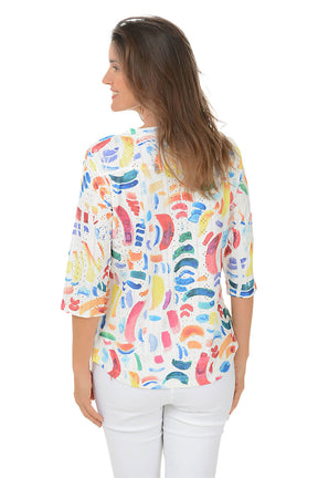 Petite Colorful Confetti High-Low Eyelet Top