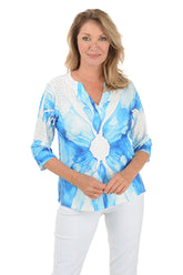 Blue Flower High-Low Eyelet Top