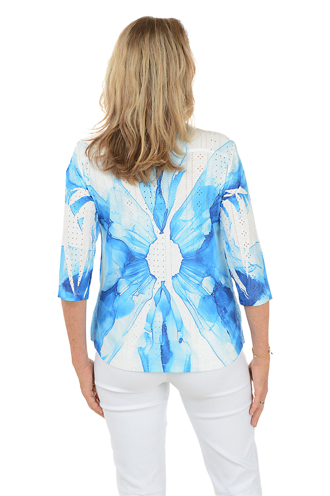 Blue Flower High-Low Eyelet Top
