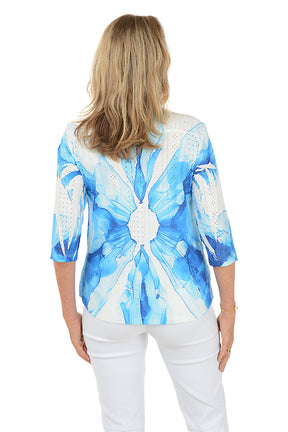 Blue Flower High-Low Eyelet Top