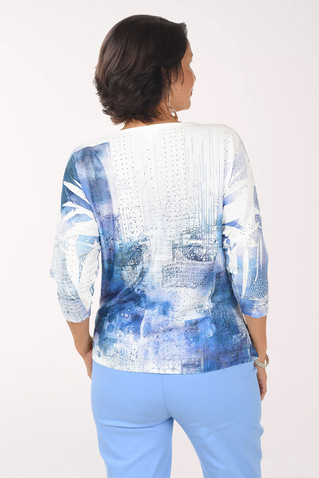Petite Blue Prints Eyelet Tie Front Top
