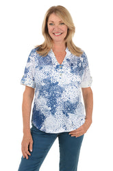 Petite Spot Of Blue Collared Knit Top