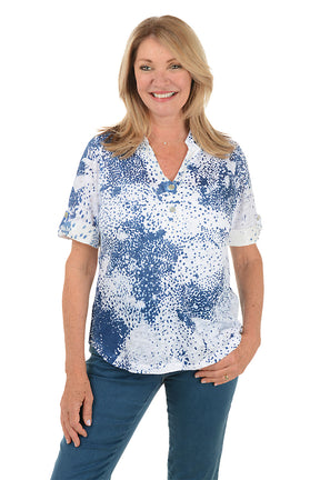 Petite Spot Of Blue Collared Knit Top