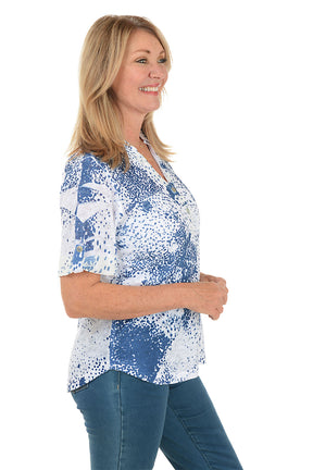 Petite Spot Of Blue Collared Knit Top