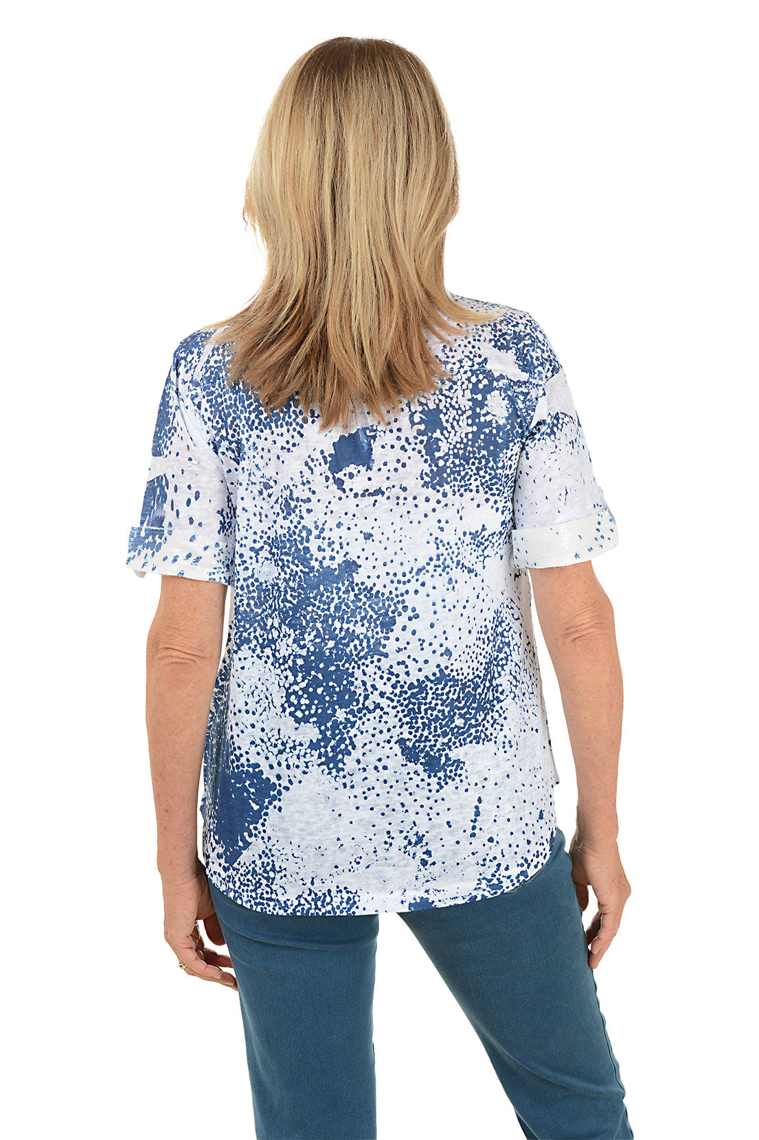Petite Spot Of Blue Collared Knit Top