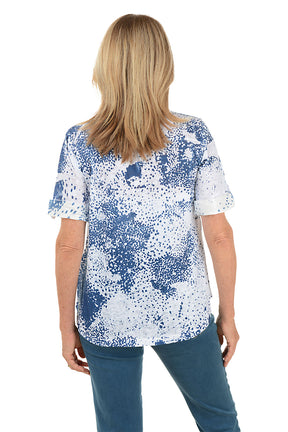 Petite Spot Of Blue Collared Knit Top
