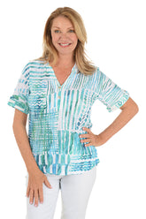 Tropical Spots Collared Knit Top