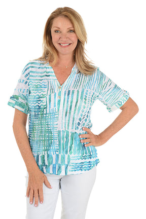 Tropical Spots Collared Knit Top