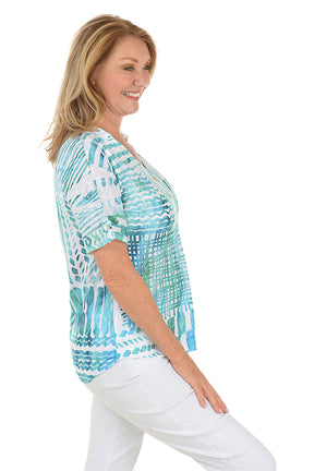 Tropical Spots Collared Knit Top