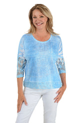 Blue Shadow Lace Trim Dolman Sleeve Top