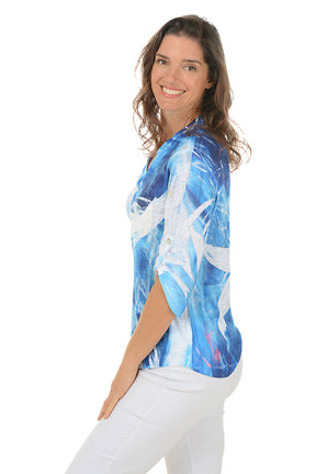 Petite White Lily Roll Sleeve Top