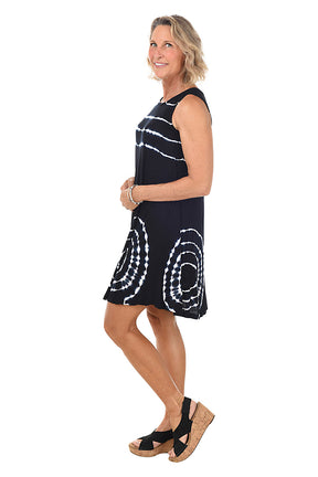 Black Bullseye Tie-Dye Sleeveless Dress | India Boutique