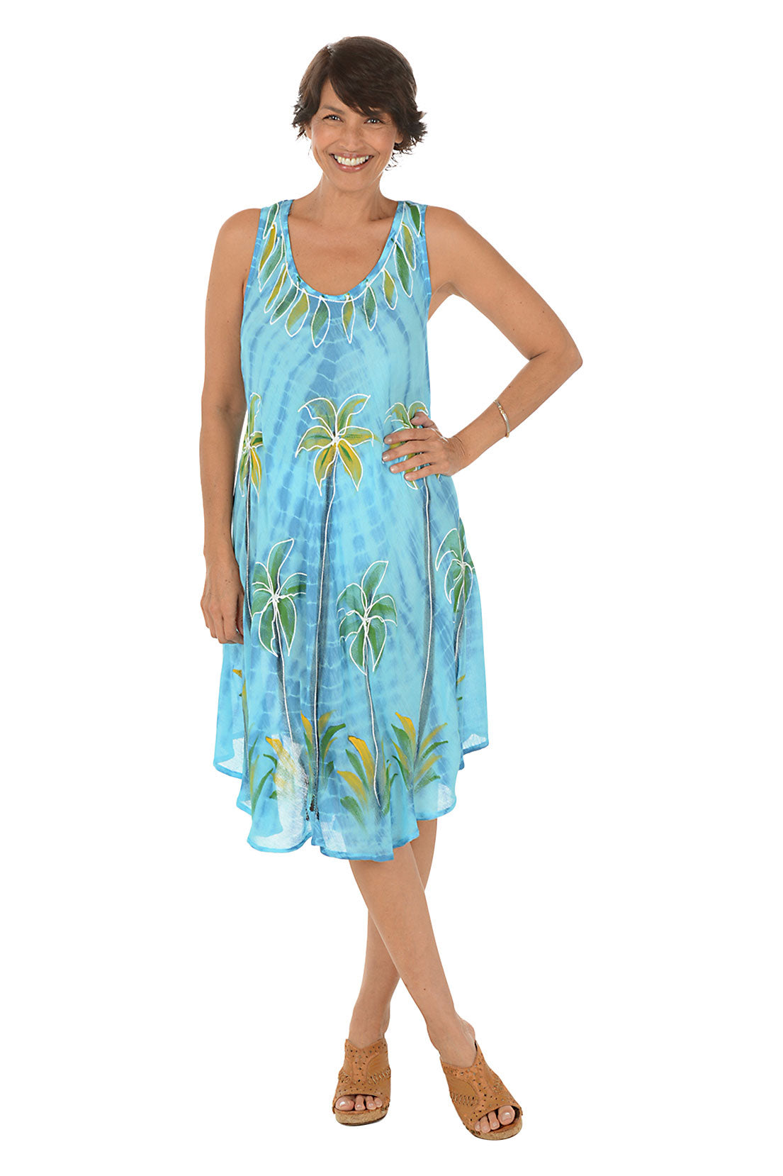 Palm Tree Tie-Dye Sleeveless Dress
