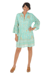 Golden Scrolls Bell Sleeve Tiered Dress
