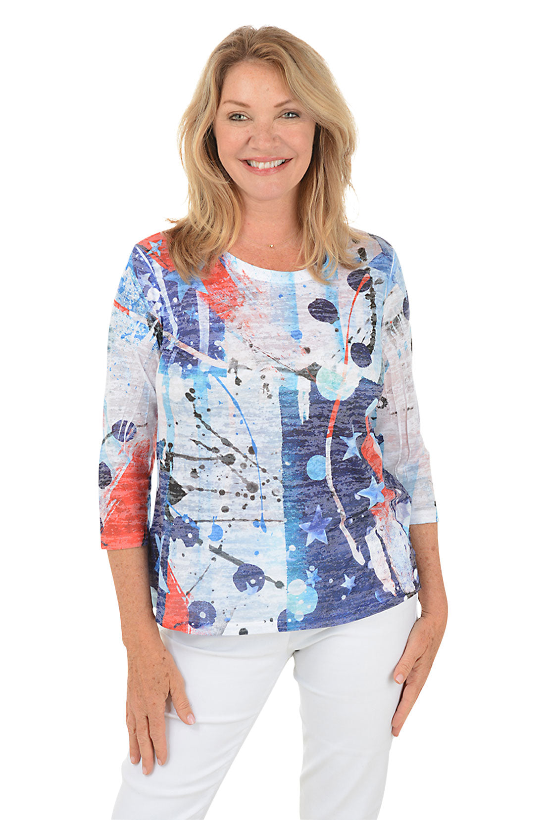 Americana Burnout High-Low Knit Top