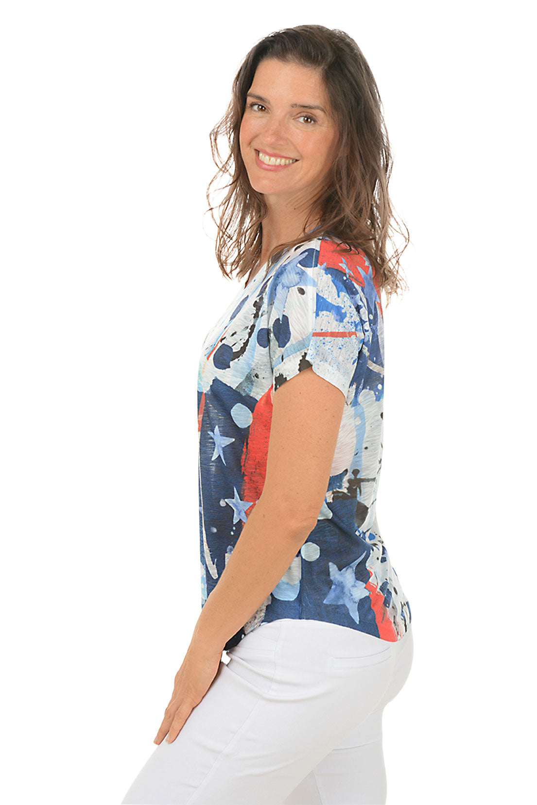 Americana Short Sleeve Slub Knit Top by Jess and Jane