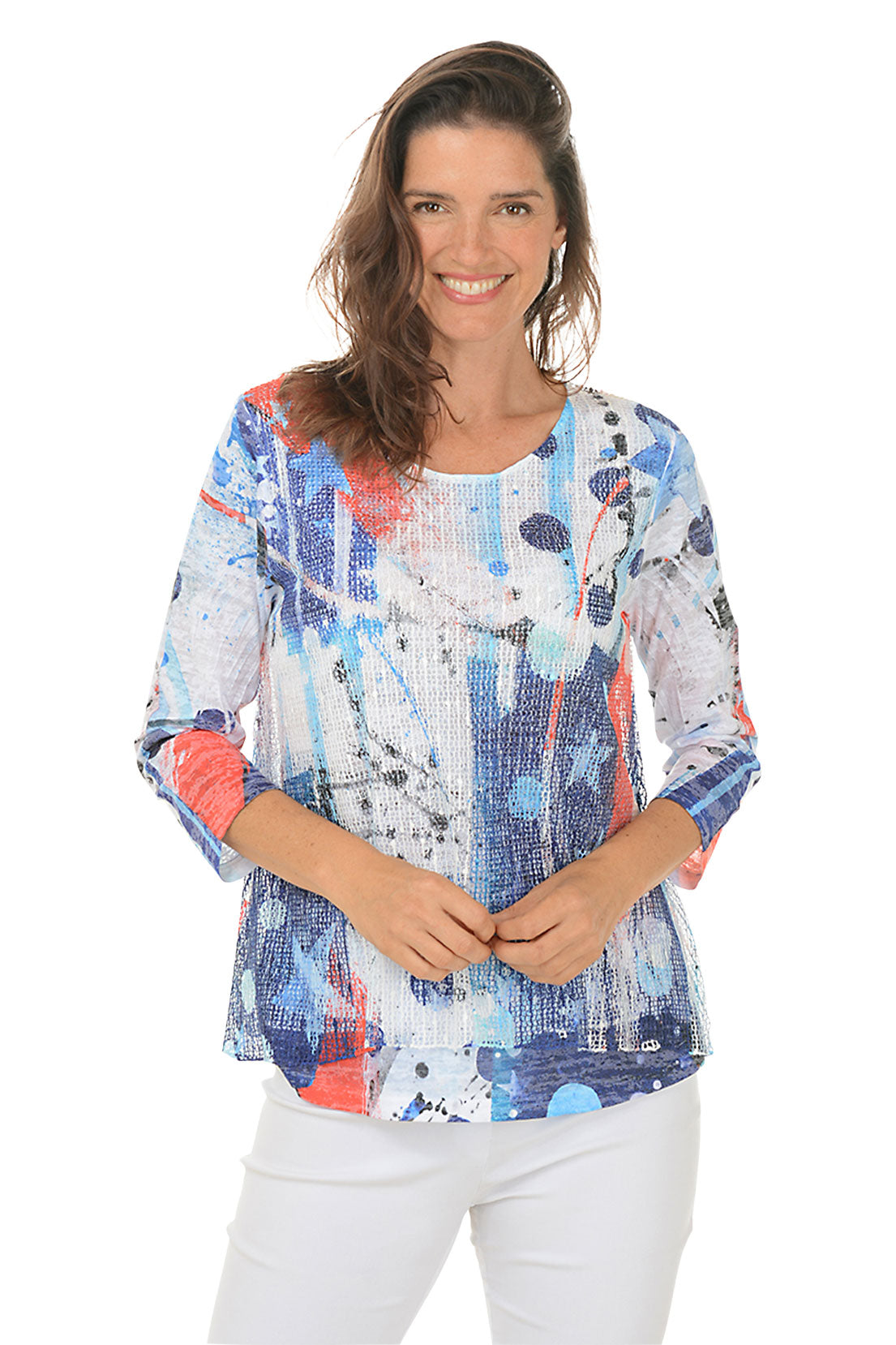 Americana Mesh Overlay Knit Top