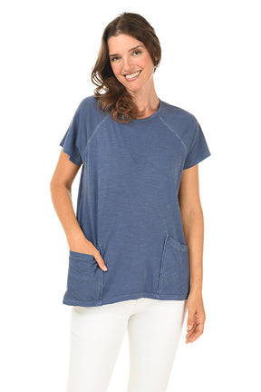 Solid Double Pocket Short Sleeve Top