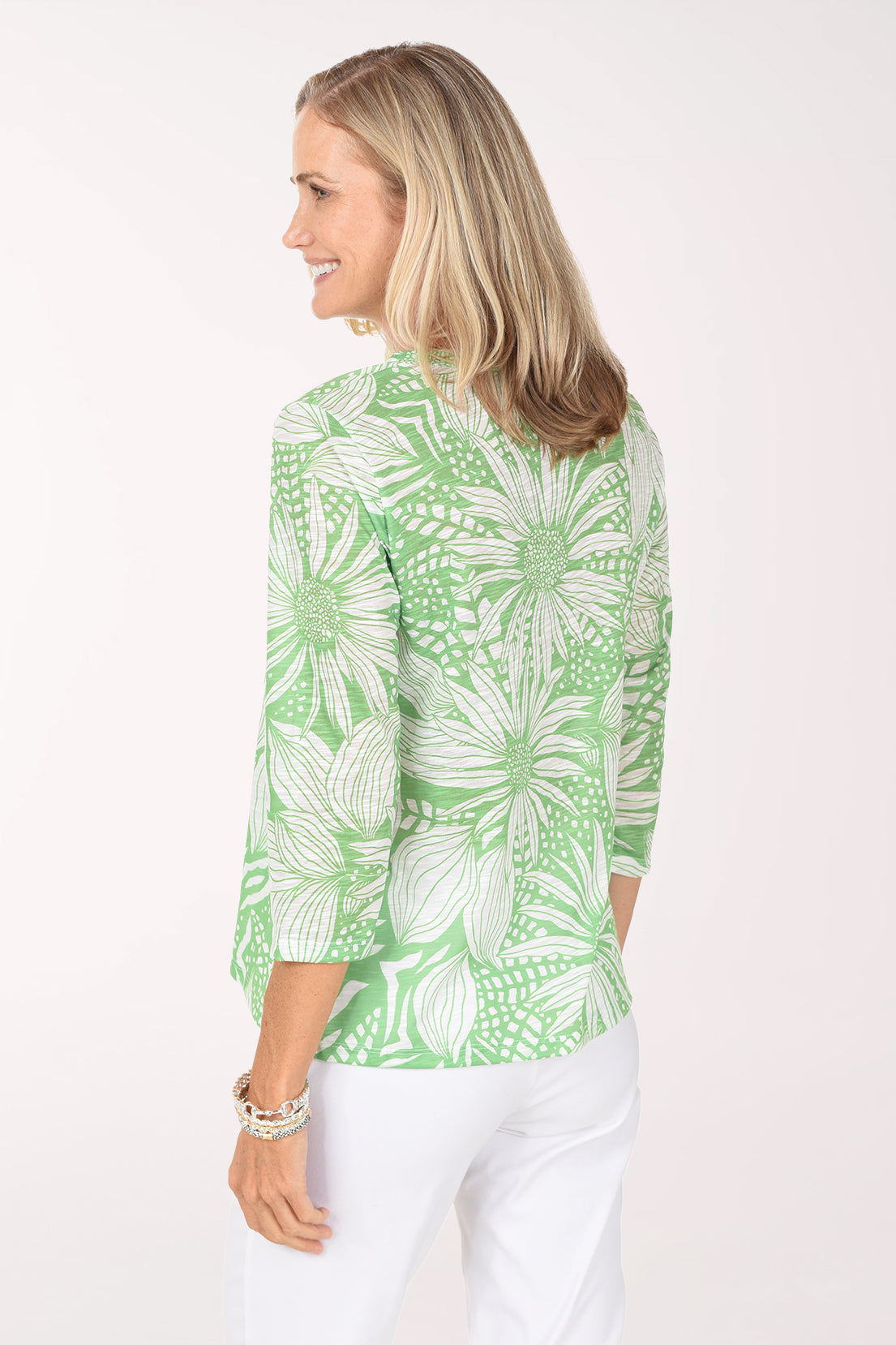 Back view of the Block Lightweight V-Neck Top in green and white