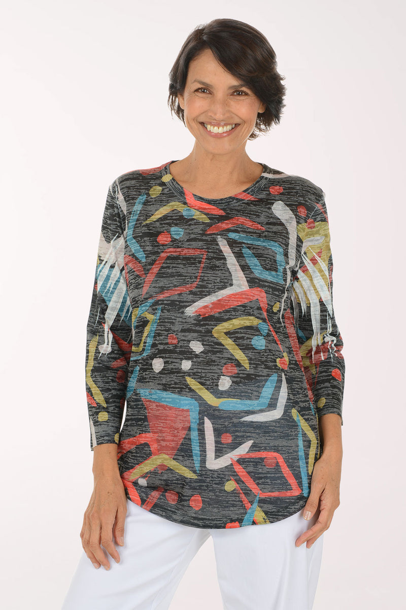 Pizzazz Curved Hem Burnout Knit Top | Jess and Jane
