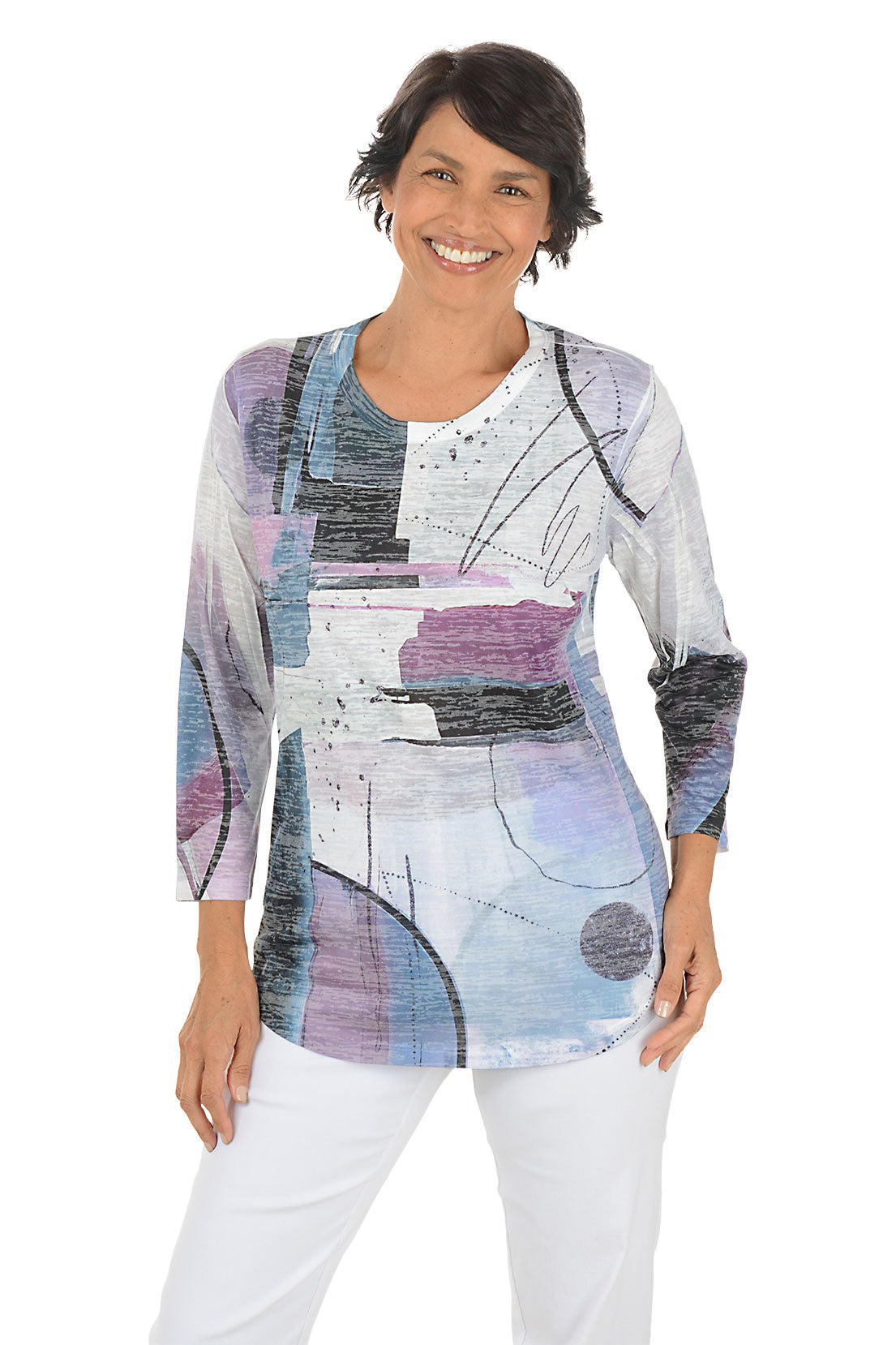 Studio Curved Hem Burnout Knit Top