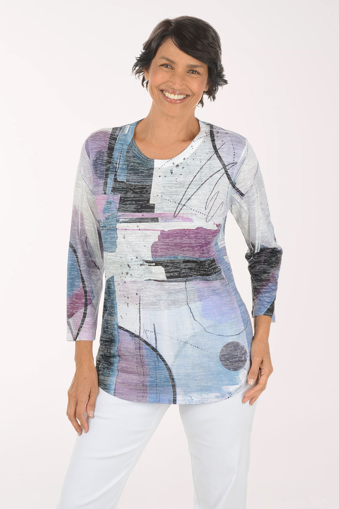 Studio Curved Hem Burnout Knit Top